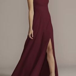 Davids Bridal Stretch Charmeuse One-Shoulder Dress. Size 10