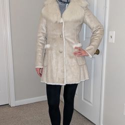 GUESS beige faux suede fur coat jacket size S M