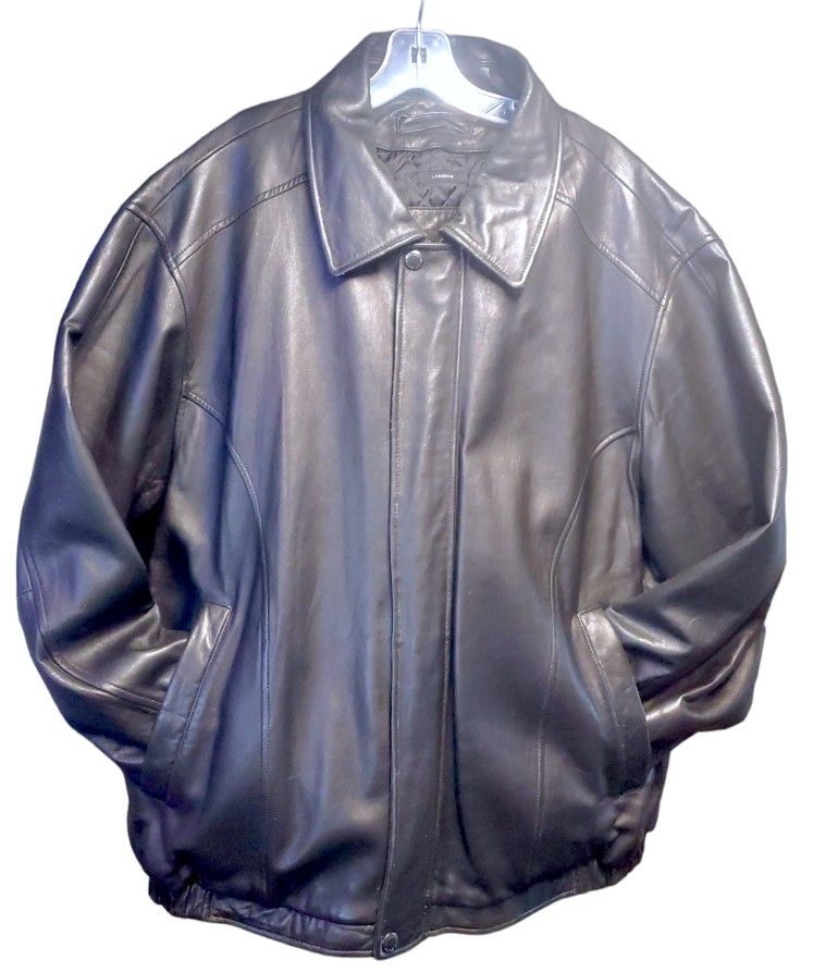 CLAIBORNE OUTERWEAR - Black Lamb Skin Leather Zip-up Quilted Jacket, Mens 2XL