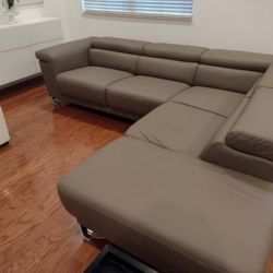 Natuzzi  beige leather  4-seater sectional sofa