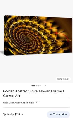 Designart Golden Spiral Flower Canvas Wall Art 32” x 16” | Modern Abstract Gold Decor | New Sealed