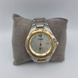Fossil Blue AM3424 Two-Tone Silver & Gold 8.5" Men's Watch 100 Meters 36mm Case