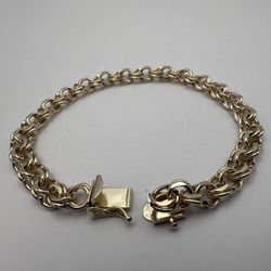 Vintage 14K Yellow Gold Double Circle Link Charm 7.5" Bracelet