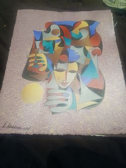Signed Numbered Cubist Art Print on Textured Paper