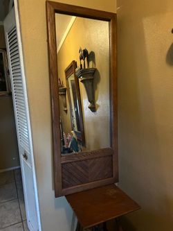 Vintage Mid-Century Tall Wooden Accent Mirror - Chevron Detail-HEAVY-$140 CASH
