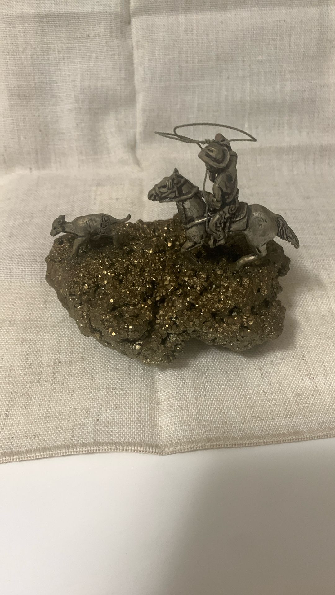 Metal Sculpture- Cowboy Lassoing Calf