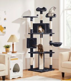 79"H Large Cat Tower with Condos & Scratching Posts - Black