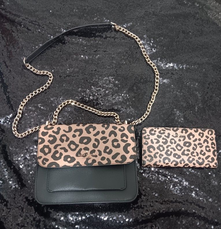 Kate Spade Remi Leopard Black Animal Flap Chain Crossbody Bag