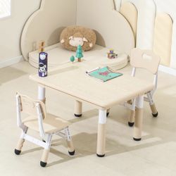 NEW-Bestgame Kids Table and Chairs, Height-Adjustable Toddler Table and Chair Set with 31.5''Lx23.6''W Graffiti Desktop, Table Chair for Ages 3-8, Chi
