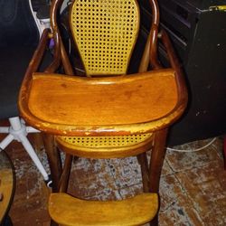 1890's to 1910 Pansy Ellen Oak Bentwood & Cane High Chair Thonet Style