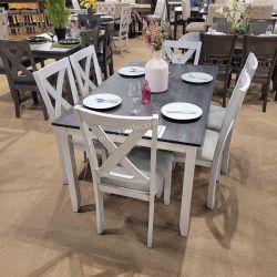 7 Pcs Dining Set, Easy Finance, Distressed White/Distressed Gray Top Color, SKU#10CM3476WH