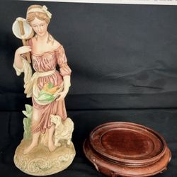 Vintage Porcelain Bisque Figurine of a Lady with a Lamb, Produced by Andrea by Sadek