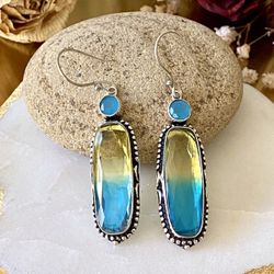 Bicolor Tourmaline And Blue 925 Sterling Silver Overlay Chalcedony 