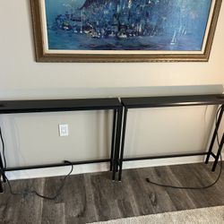 Set of 2 Narrow Console Tables with Outlets/USB - Black
