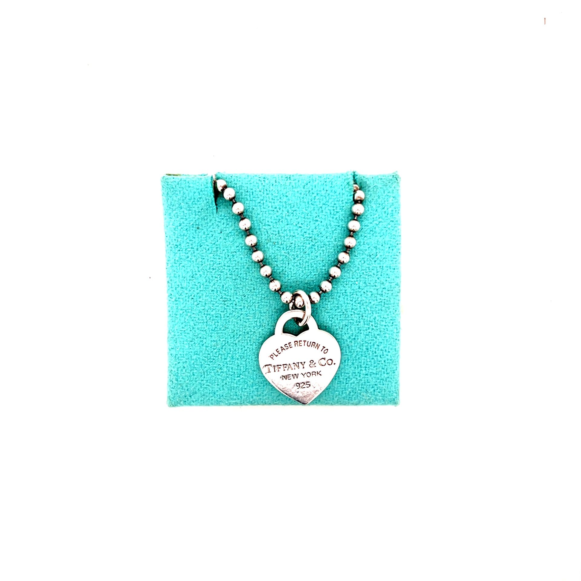 T&Co. 925 Heart Tag Beaded Necklace