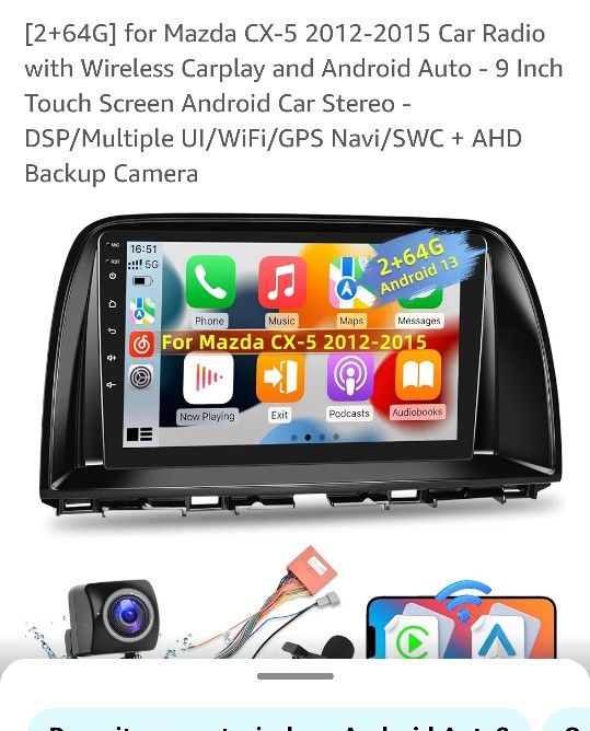[2+64G] for Mazda CX-5 2012-2015 Car Radio with Wireless Carplay and Android Auto - 9 Inch Touch Screen Android Car Stereo - DSP/Multiple UI/WiFi/GPS 