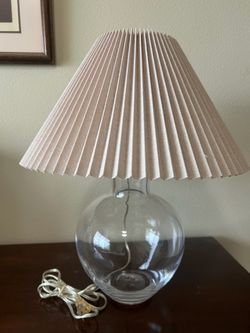 Set of 2 Handblown Glass Table Lamps with Pleated Shade