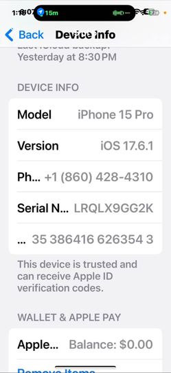 Apple iPhone 15 Pro 1 Tb Verizon Great Condition