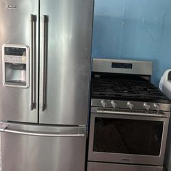 Maytag 30” Stainless Steel French Door Fridge & Five Burner Gas Stove 