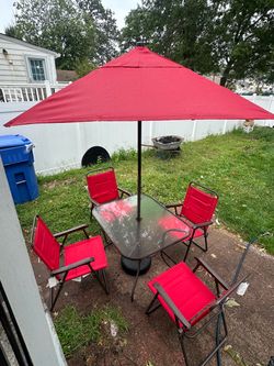 Patio Table Set with Umbrella and 4 Chairs