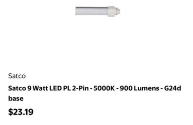 Satco 9 Watt LED PL 2-Pin - 5000K - 900 Lumens - G24d base