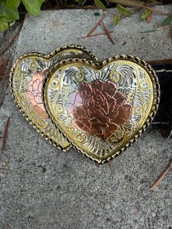 Justin tooled leather belt double heart