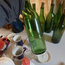 Vintage green and purple alcohol bottles $7 each