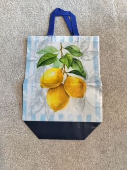 Reusable Lemon Print Tote Bag in Blue and Yellow BRAND NEW