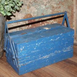 Large VTG Industrial Chippy Blue DUPLEX Sherman NY Cantilever Machinist Tool Box Chest