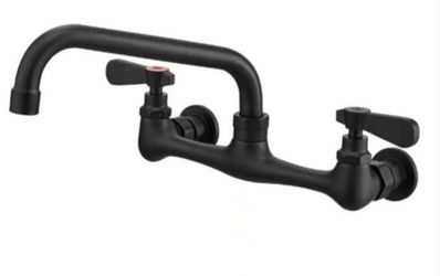 BWE Double Handles Wall Mount Modern Standard Kitchen Faucet With 8 Inch Swivel Spout 8" Center in Matte Black