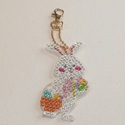 Blingy Bunny With An Egg Basket Keychain 