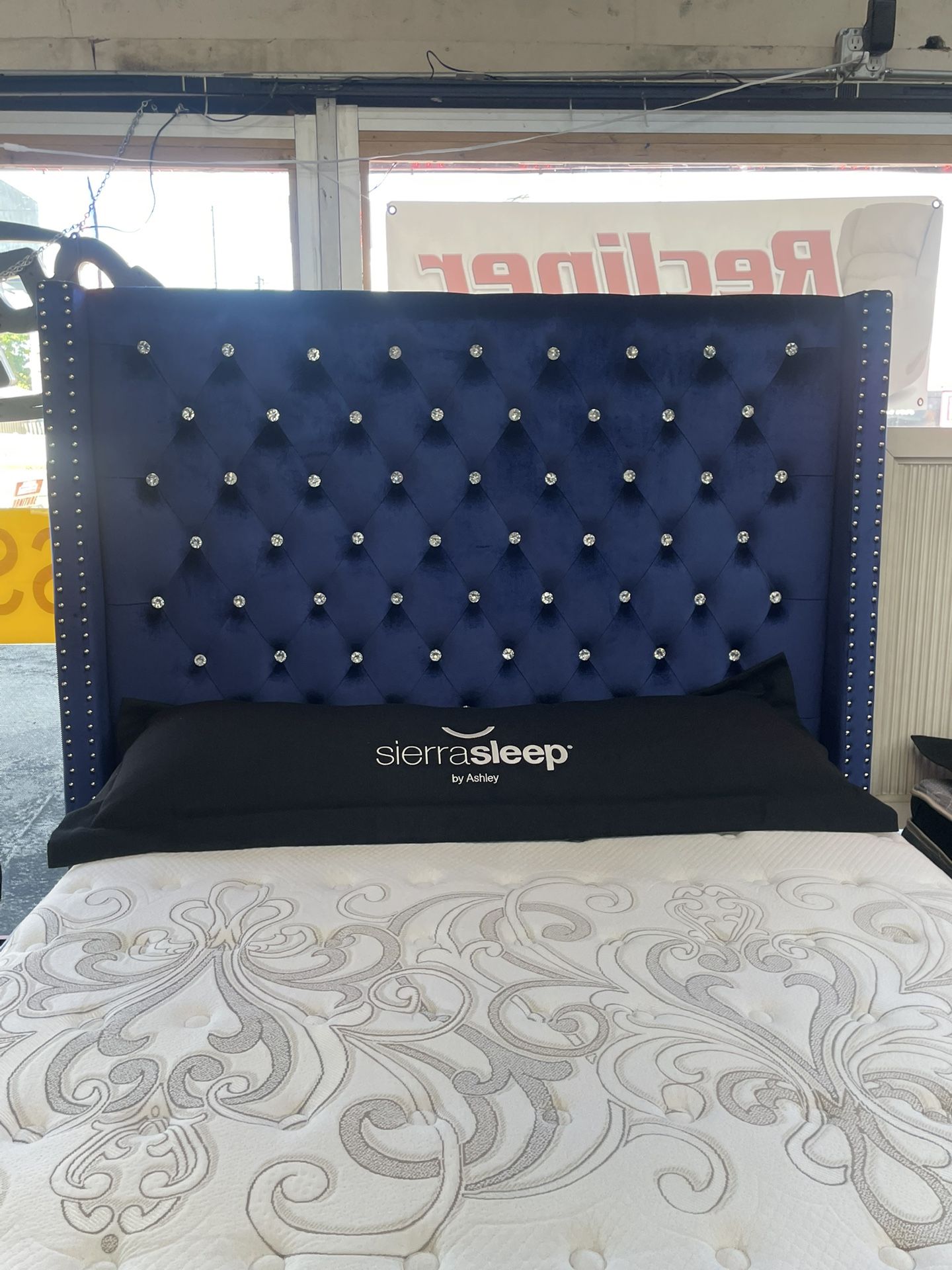Queen Velvet Blue Headboard