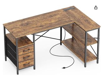 L Shaped Office Desk Outlets & 3 Drawers - NEW