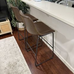 Leather Bar Stools Brown 