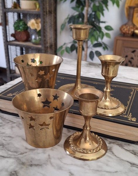 Brass Candle Holder Lot Of 5