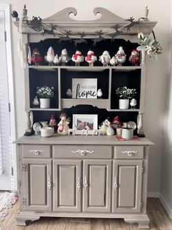 Distressed Farmhouse Hutch / Buffet Cabinet – Solid Wood
