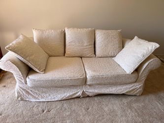 Cream Fabric Sofa with Throw Pillows