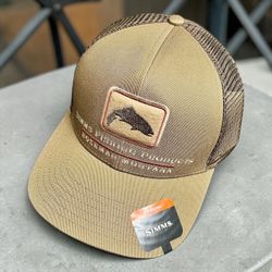 Simms Khaki Bozeman Montana Mid Crown Double Haul Jasper Trucker Hat Sz OSFM