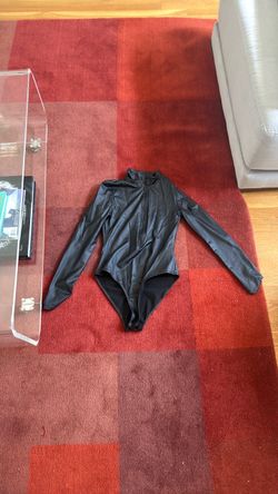 Black zip up long sleeve leotard + Silver shiny pants