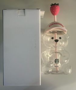 Pink bearista glass cup