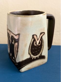 Mara Mexico Stoneware Art Pottery Owl Coffee Tea Mug Great Drawing Rectangular