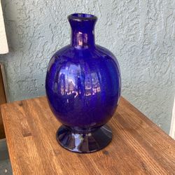 Blue glass vase, handmade/hand blown