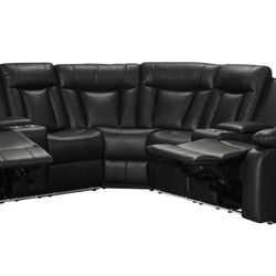 Black sectional couch with LED lights & speaker!