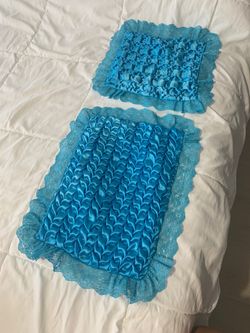 Brand New Handmade Turquoise Blue Satin Lace Textures Pillowcase