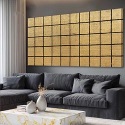 Large Gold Grid Textured Canvas Wall Art