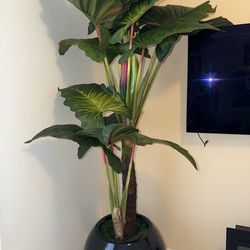 Large Artificial Tropical Plant with Modern Black Pot – Stylish Home Decor