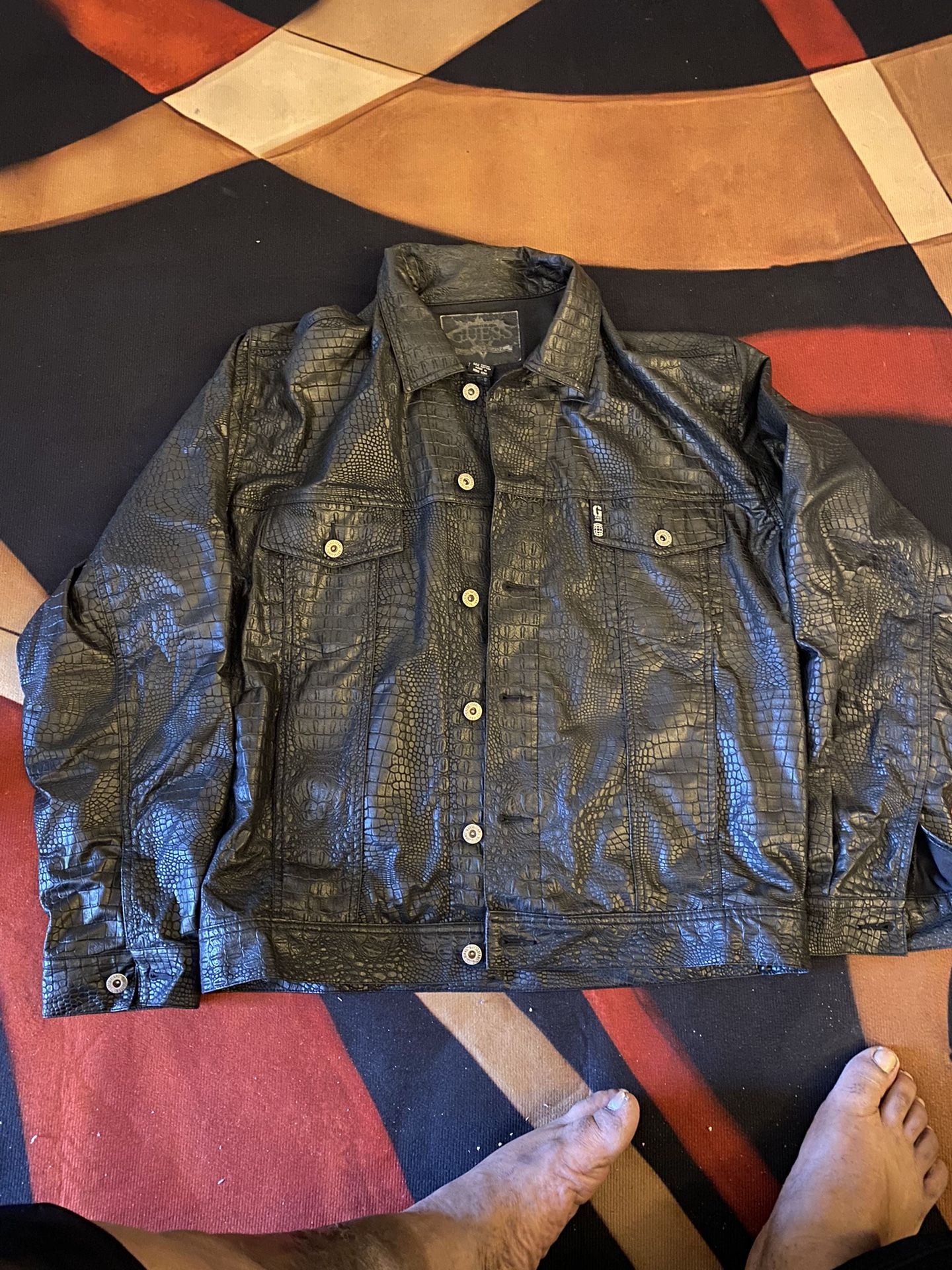 Vintage Snake Skin Leather Jacket Size Large Black