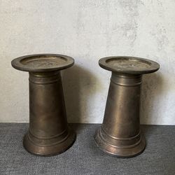 Pottery Barn Rustic Bronze Candlestick Holders 