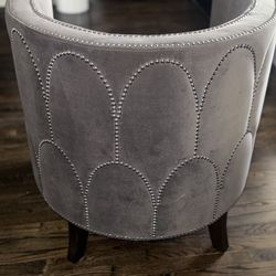 Gray Velvet Scalloped Accent chair with Silver nailhead trim