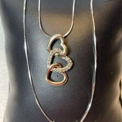10KT Tricolor Open Heart Diamond Pendant Necklace 16” Long